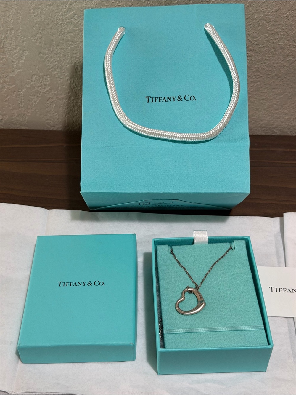 Tiffany & Co. Silver Open Heart Pendant Necklace - with Authenticity